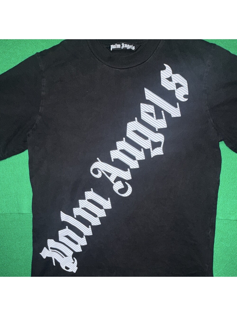 Palm Angels Logo Graphic T-Shirt Black Cotton Jersey Crew Neck Men's Size M